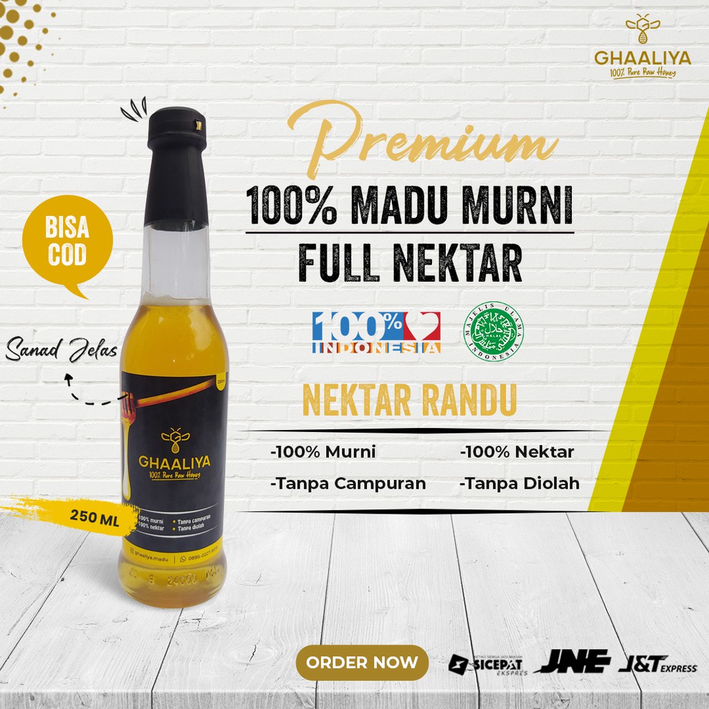 

Madu asli 100% Murni Madu GHAALIYA Nektar Bunga Randu 250ml /330 gr