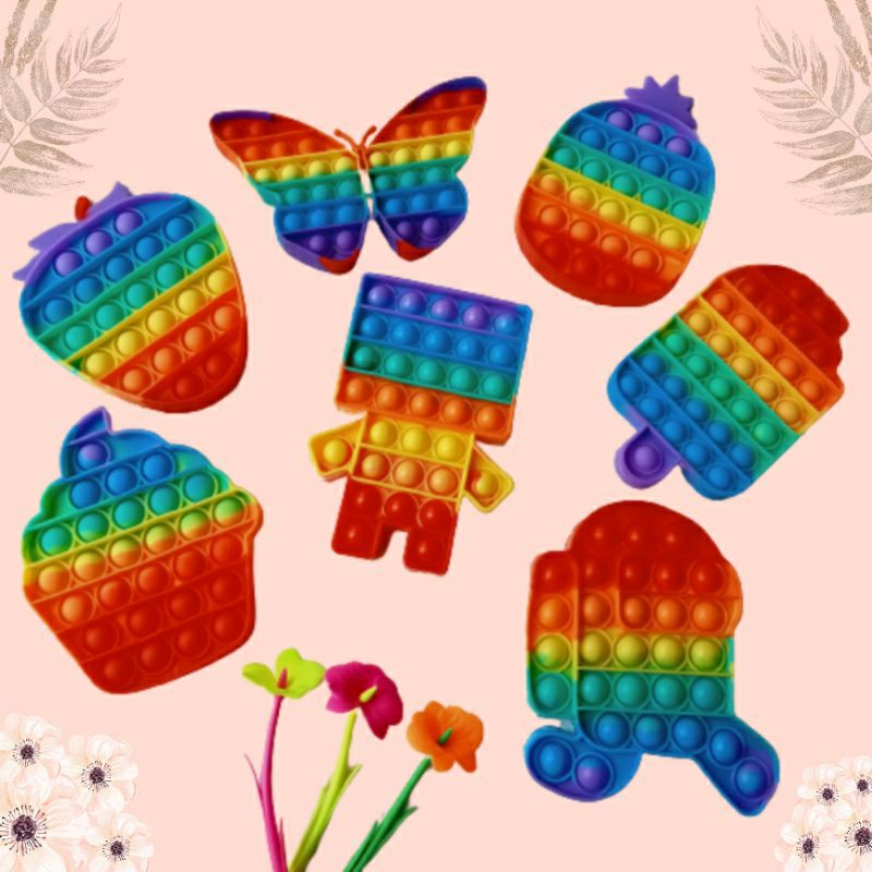 BUBBLE POP IT FIDGET TOY RAINBOW || MAINAN EDUKASI ANAK KARAKTER PUSH POP IT
