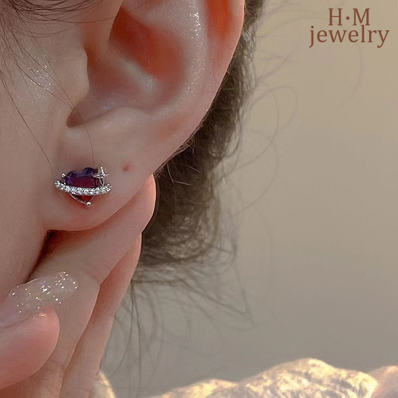 Anting Tusuk Asimetris Bentuk Hati Saturnus Hias Berlian Imitasi Untuk Wanita 2022