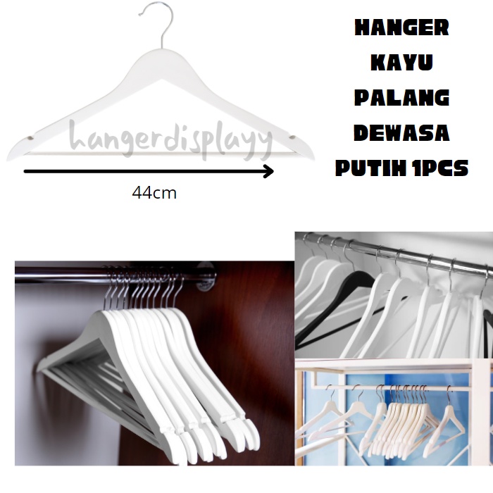 Hanger kayu Palang Dewasa (Wood) warna Putih / Gantungan Baju Butik Distro / Hanger Toko ( BISA COD )