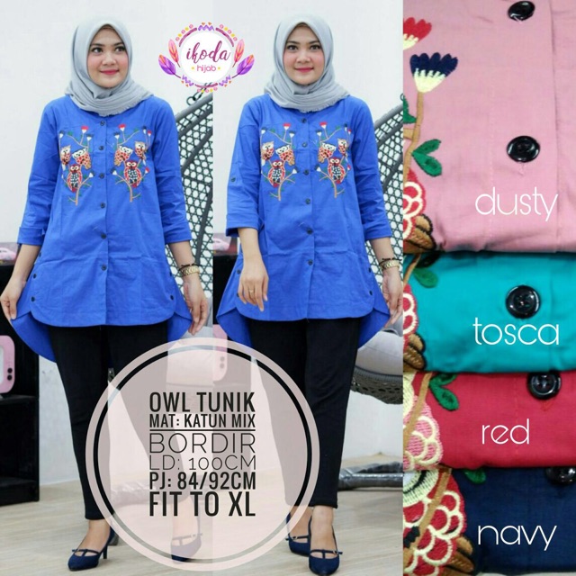 OWL TUNIK / BAJU MOTIF OWL / KEMEJA TUNIK / TUNIK KANCING / TUNIK MURAH / TUNIK BEST SELLER