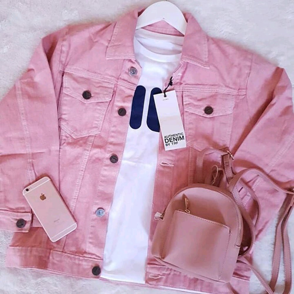 jaket denim pink