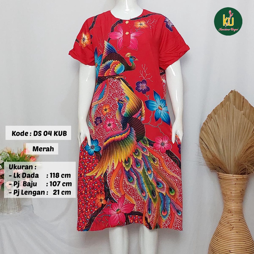COD DS04 KUB | Daster Batik Kencana Ungu Asli Label Biru Uk. Jumbo LD 120 cm | Baju Santai Tidur Wanita Dewasa Kancing Depan Busui Friendly Motif Terbaru-Merah J