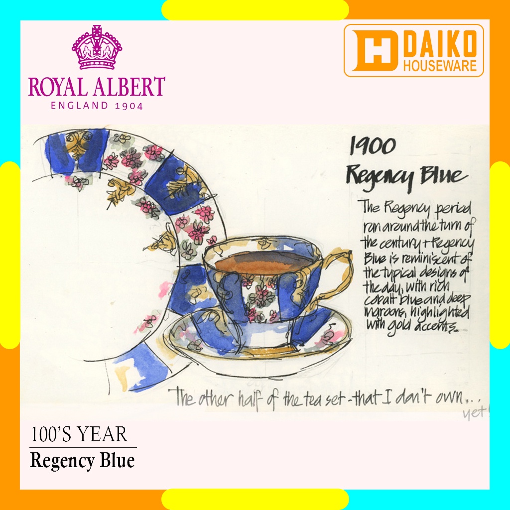 Gelas Minum Royal Albert 100s Year R/A - Mug &amp; Plate 20cm 1900 Regency Blue Original Royal Albert