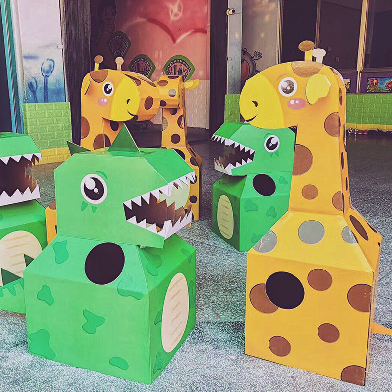 Anak-anak Dinosaurus Karton Pretend Play Mainan DIY Kertas Kinerja Wearable Cartons Pesta Anak Mainan Luar Ruangan