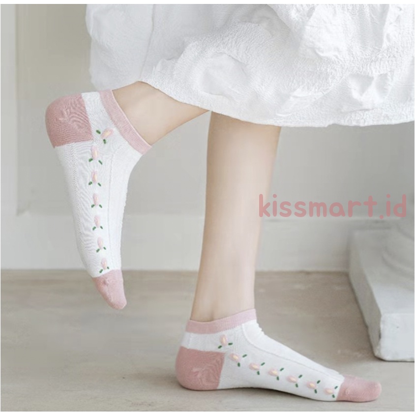 Kaos Kaki Strawberry Wanita Fashion Stroberi Bunga Kaoskaki Pendek Korea Sock Import