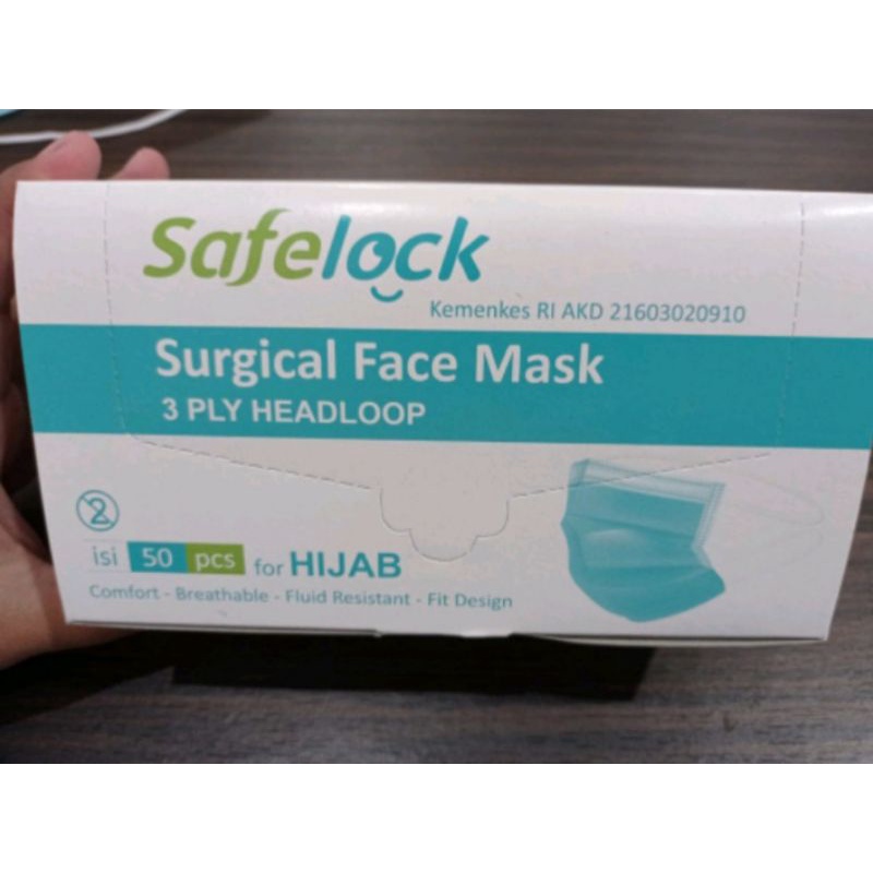 Masker Medis 3 ply Safelock Headloop Earloop Isi 50 AKD Kemenkes