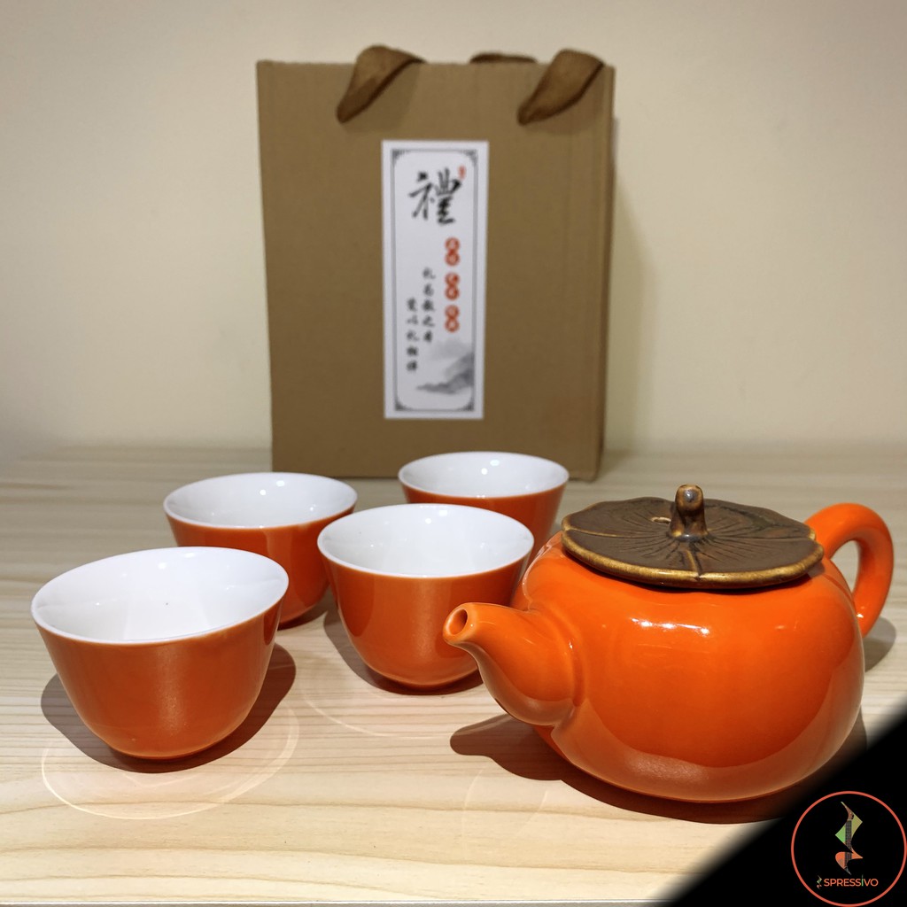 Teko 200ml + 4 cangkir teh keramik orange chinese tea set [501]