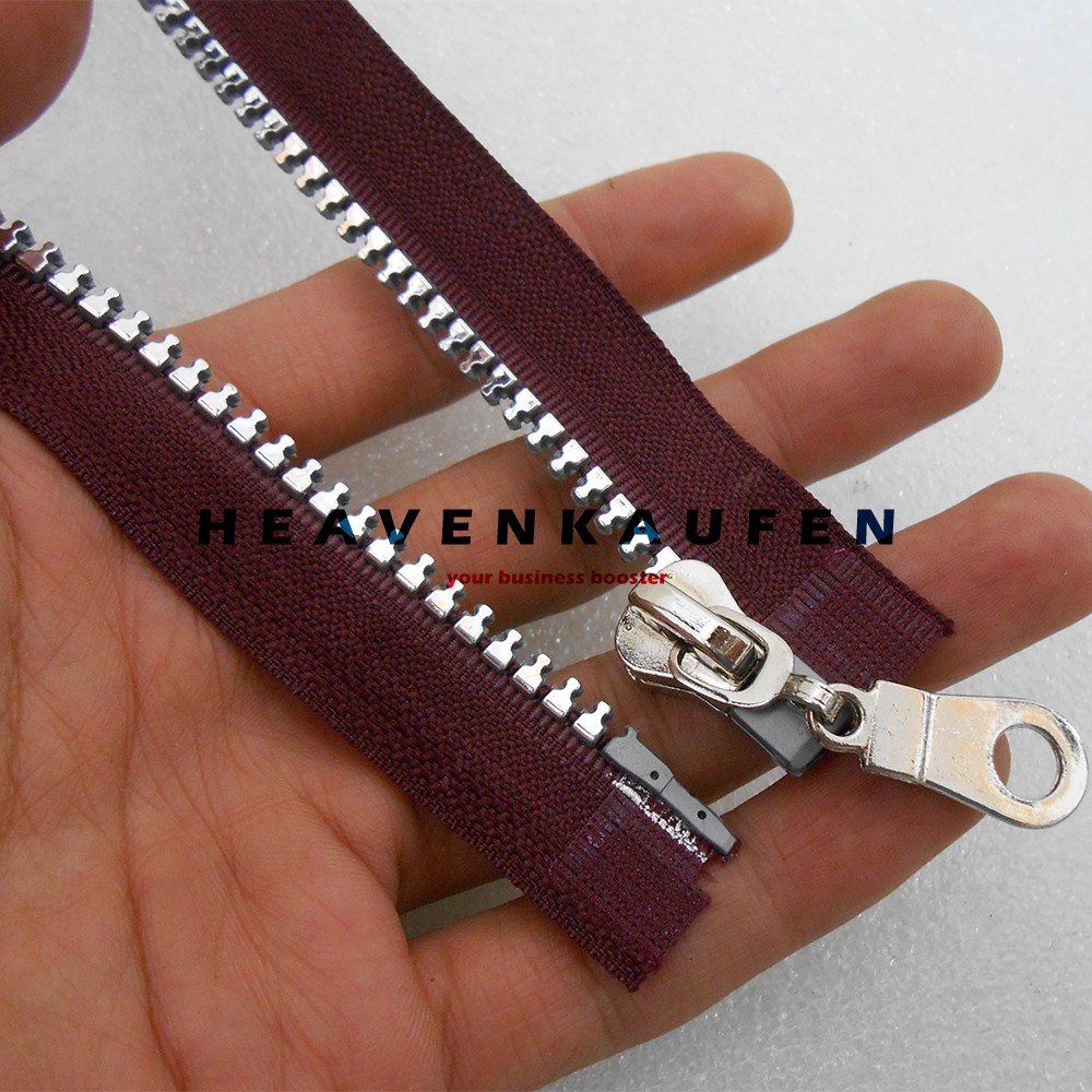 Resleting Zipper 100 cm (1 Meter) Vislon Merah Hati Maroon - Silver Open - End / Buka - Lepas