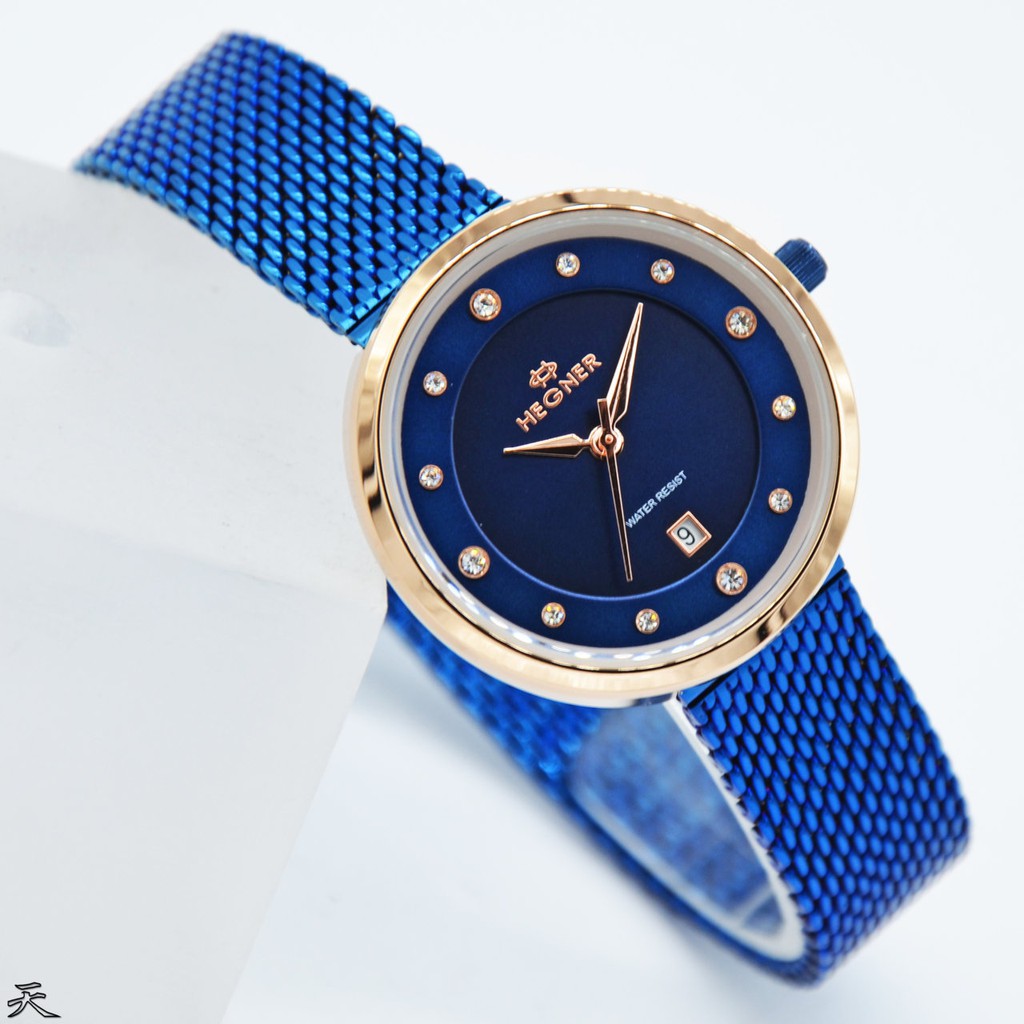 Jam Tagan wanita Hegner  1648LBR Blue/D32284H Original Stainless Steel - biru rosegold