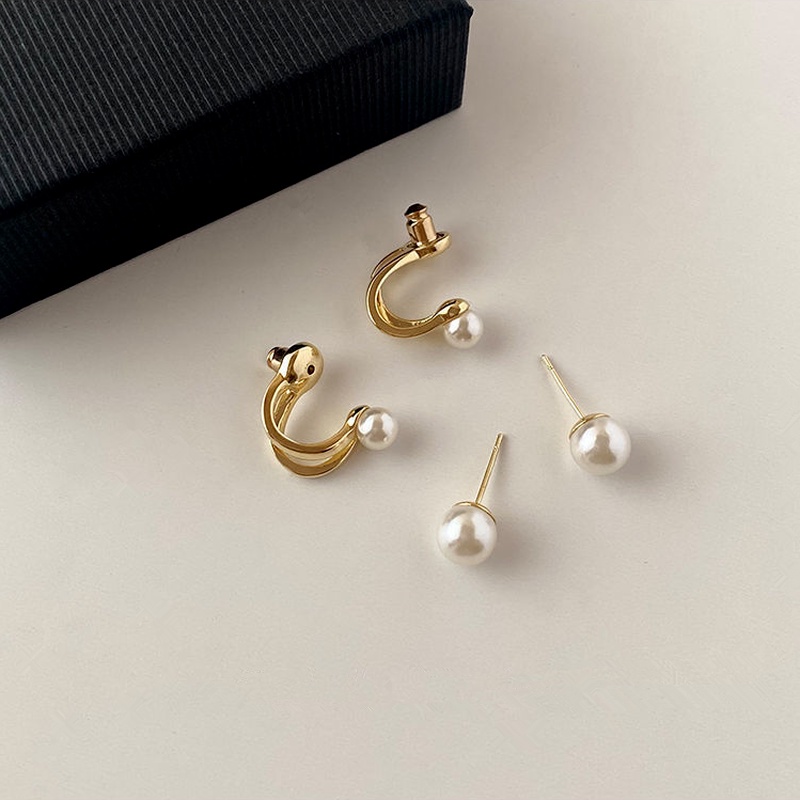 Papaozhu Vintage Glossy Emas Besar Mutiara Klip Anting Untuk Wanita Perempuan Korea Trendi Twist Ear Cuff Earring Pesta Makan Malam Telinga Perhiasan Aksesoris