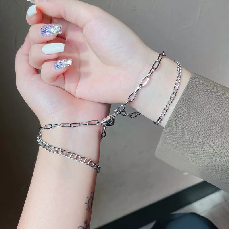 IFYOU Gelang Silver Desain Hati Ganda Gaya Korea Untuk Wanita