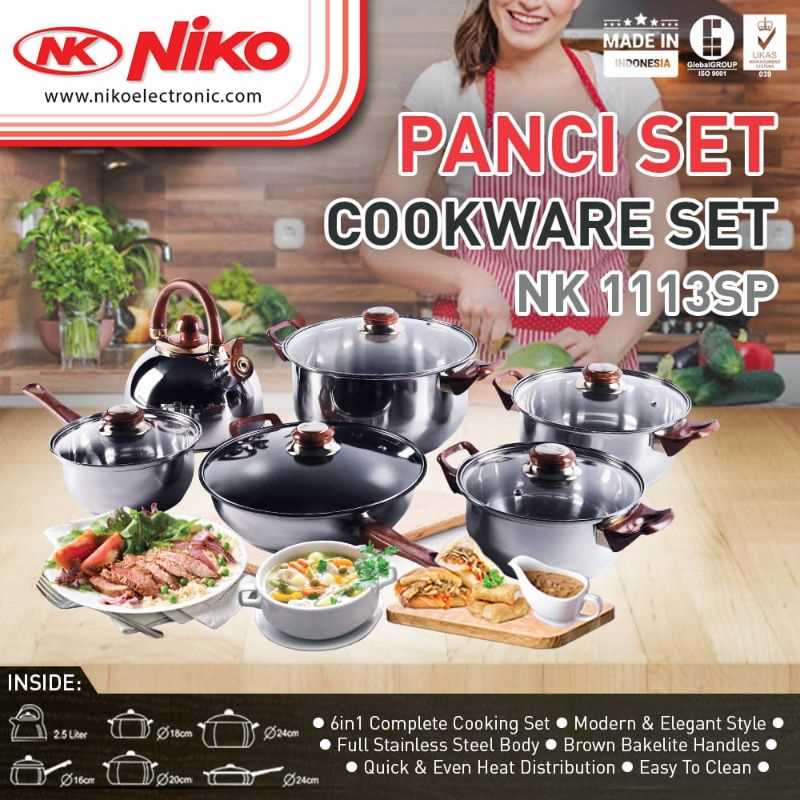 Niko Panci Set Stainless Tutup Kaca / Cookware Set NK - 1113SP