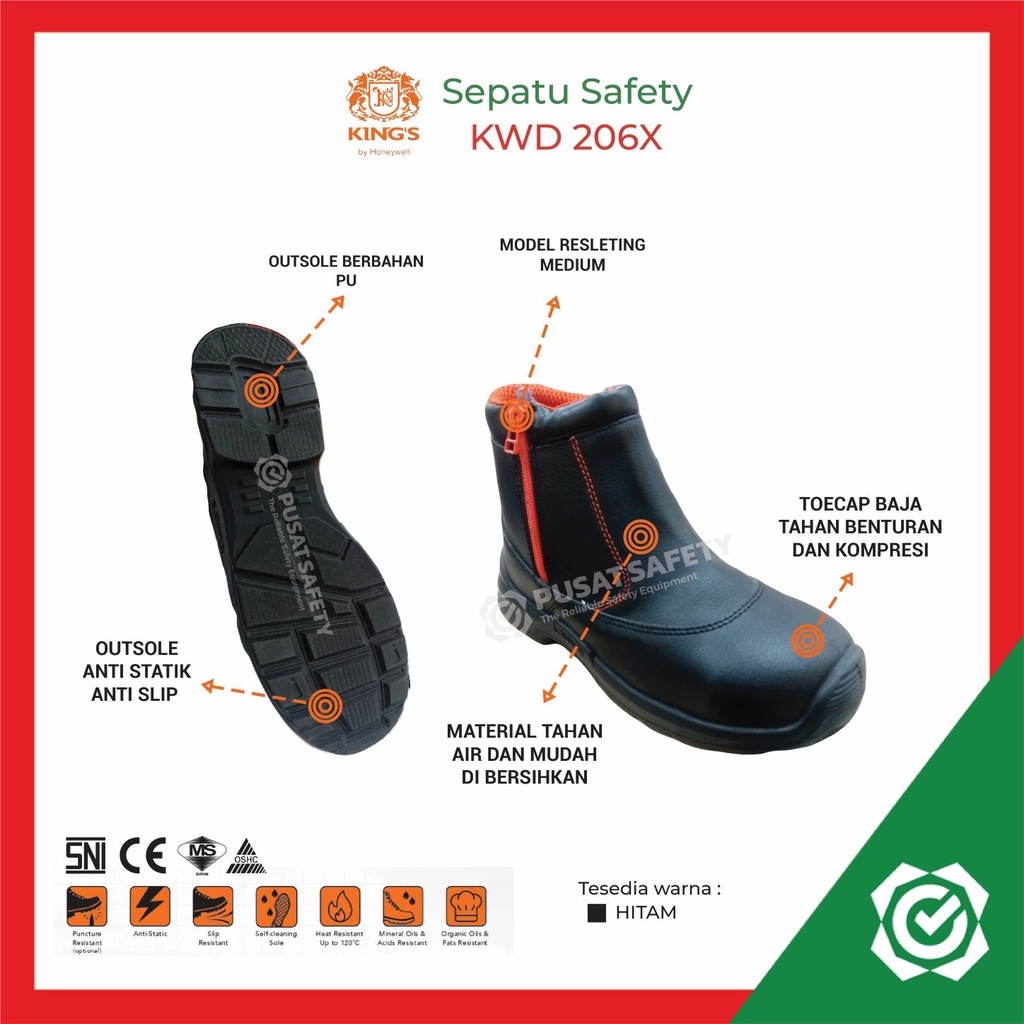 Kings KWD 206X Sepatu Safety Kerja Resleting Zipper Proyek Lapangan