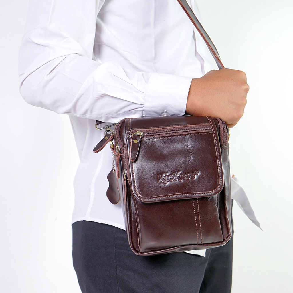 TAS KICKERS KECIL COKLAT KULIT SAPI ASLI 100%