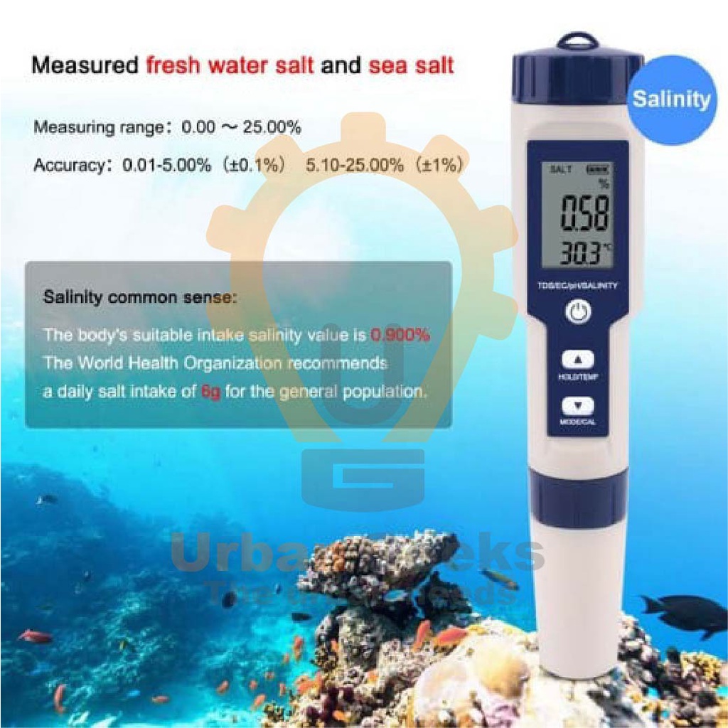 Water Tester PH TDS EC Salinity Temperature Meter 5 in 1 EZ-9909