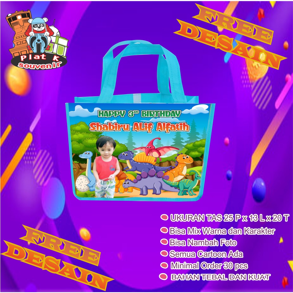 

GOODIE BAG ULTAH ANAK MURAH UKURAN 25X13X20 (PXLXT) KARAKTER DINO