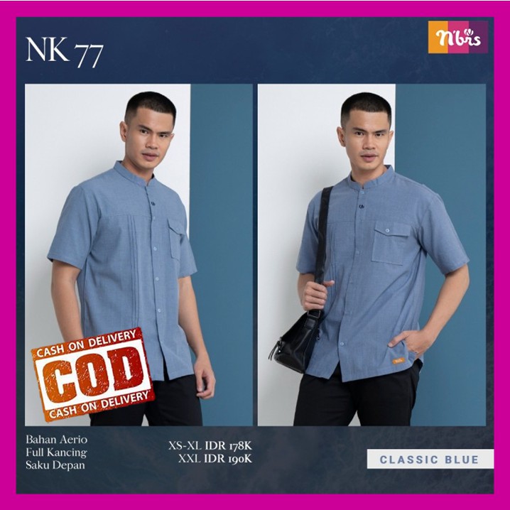 Baju Koko Nibras Terbaru 2021 Baju Koko Pria Dewasa Lengan Pendek Blue Biru Modern Kekinian NK 77