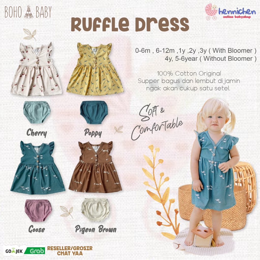 BOHOPANNA X DISNEY RUFFLE DRES PRINT DRESS ROK ANAK DRESS BAYI DRESS ANAK PEREMPUAN BOHOBABY 0 - 6 TAHUN