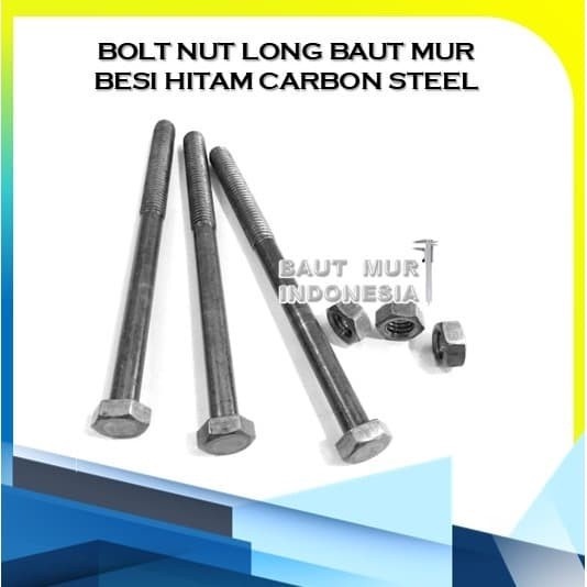 BOLT NUT LONG BAUT MUR 1/2"X8" PANJANG 20CM BESI HITAM