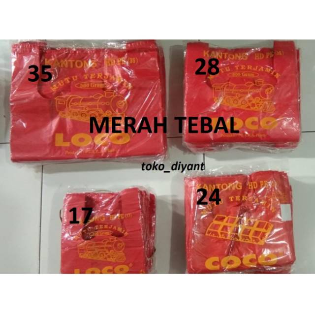 Kantong Plastik Tebal Loco - Coco warna merah 17,24,28,35 500 gram