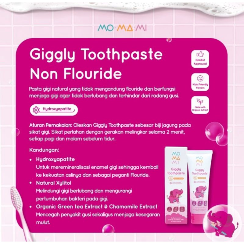 Momami Gigly Toothpaste Non Fluoride 50 Gr - Pasta Gigi Bayi &amp; Anak