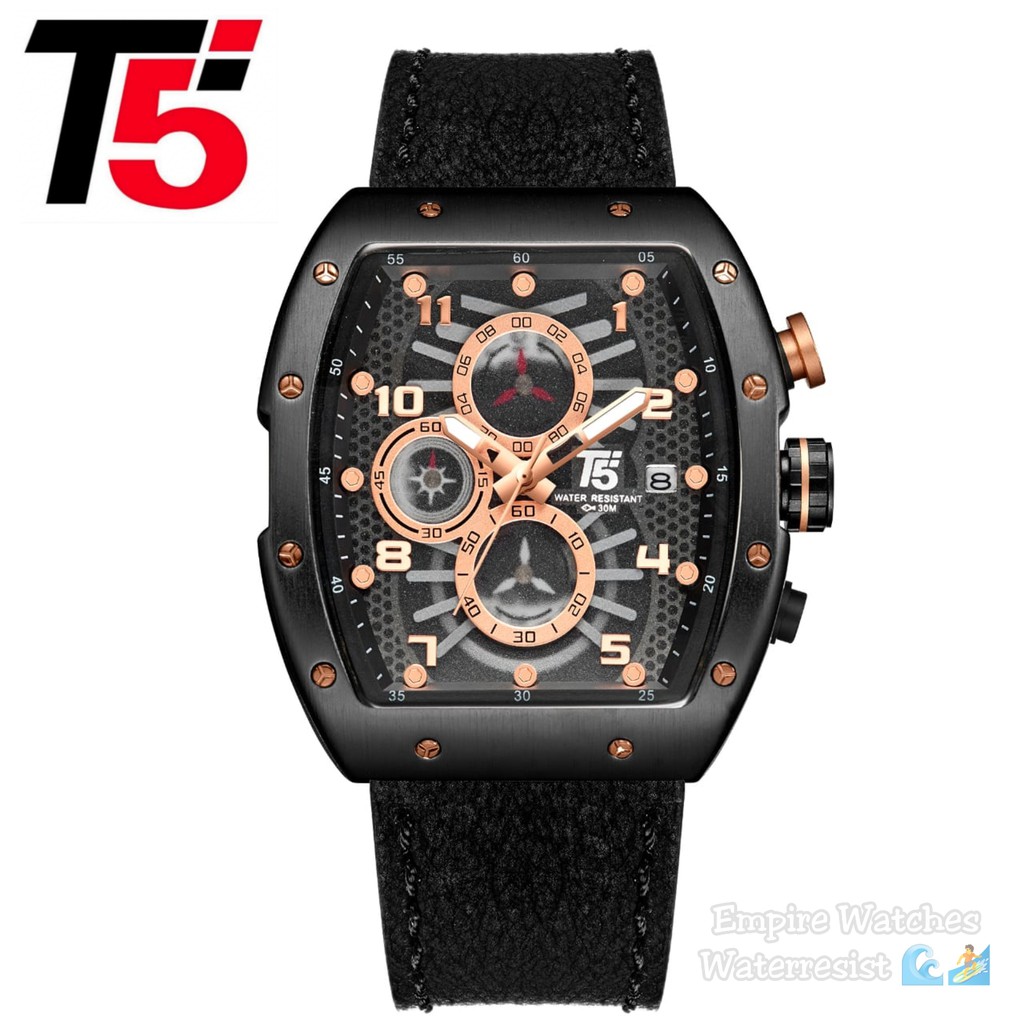 Jam Tangan T5 H3720G H3720 3720 Pria Cowok Analog Chrono dan Tanggal Aktif Strap Leather Original Wa