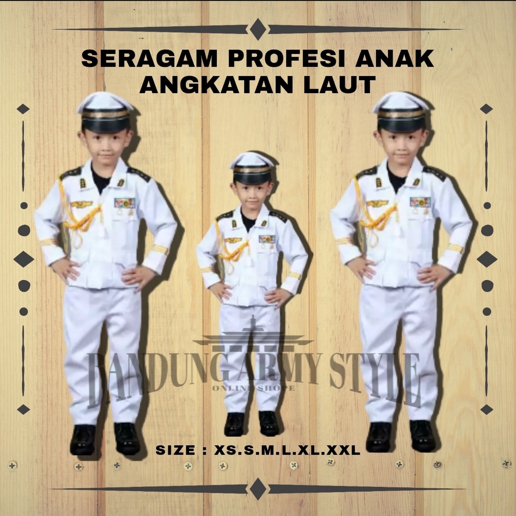 BAJU SETELAN TNI AL ANAK LAKI LAKI DAN PEREMPUAN / ANGKATAN LAUT ARMY COWOK CEWEK / KOSTUM PROFESI A