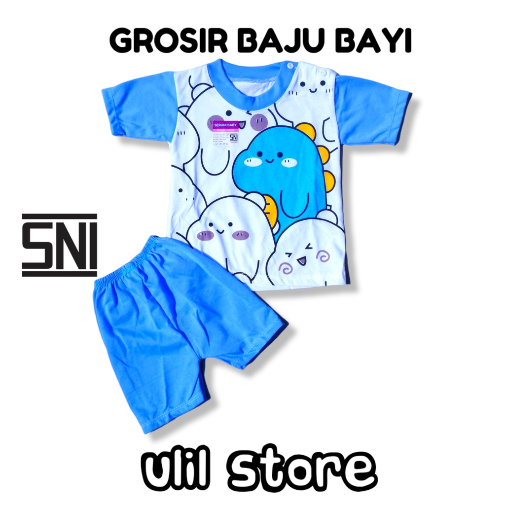 Setelan Baju Pendek Baju Bayi Kancing Pundak Usia 3-15 Bulan NDL Motif