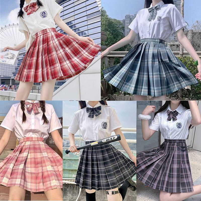 【Wetrose】Tiktok Influencer Fashion JK Jepang Uniform Original Short Skirt Full College Style Student Suit Lattice Seifuku Set Musim Panas Costume Rok Pendek Gaya Kuliah Gaya Siswa Wanita Muda