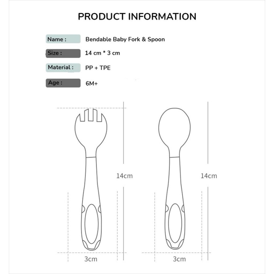 BBET Bendable Baby Fork Spoon / Sendok Garpu Set Makan Anak