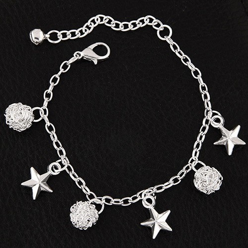 LRC Gelang Tangan Fashion Silver color Star Shape Pendant Decorated A48201