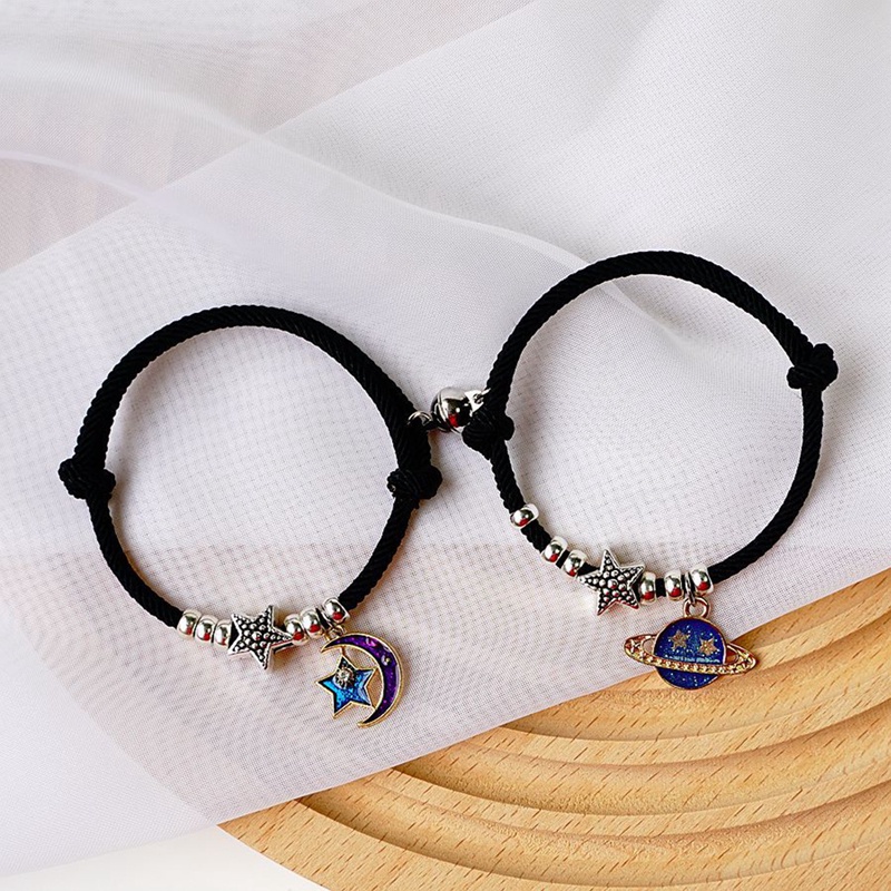 2pcs / Set Gelang Tali Rantai Magnetik Handmade Dapat Disesuaikan Desain Bulan Bintang Untuk Pria Dan Wanita