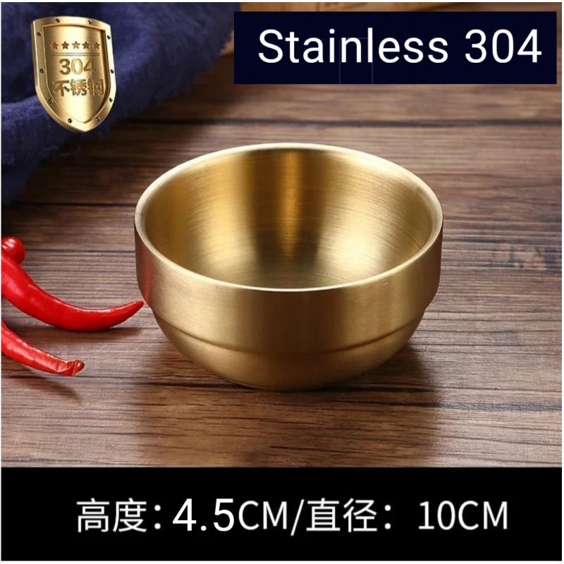 Mangkok Korea Stainless Steel 304 Bahan Super Tebal / Mangkok Gold Double Wall Stainless Steel 304 Mangkok Mewah Home Baking