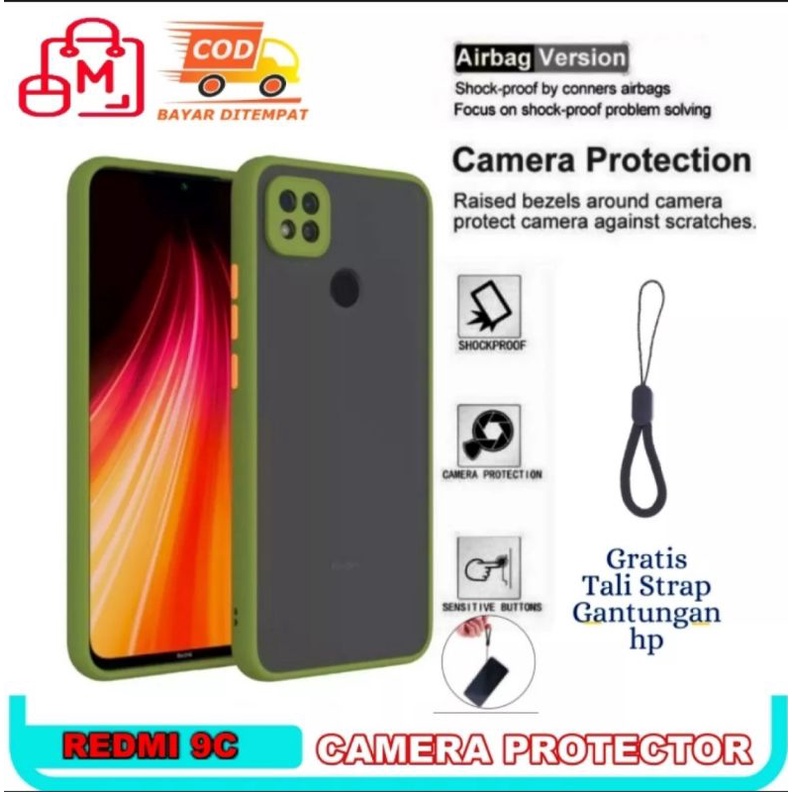 Case Aero Xiaomi Redmi 9C - Silikon Case Pelindung Kamera Protect Free Strap Tali Gantungan Hp
