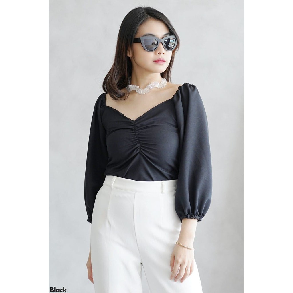 IL - SALE!! V-NECK BLOUSE LENGAN BALON WANITA | BLOUSE KOREA ATASAN WANITA | KOREAN STYLE