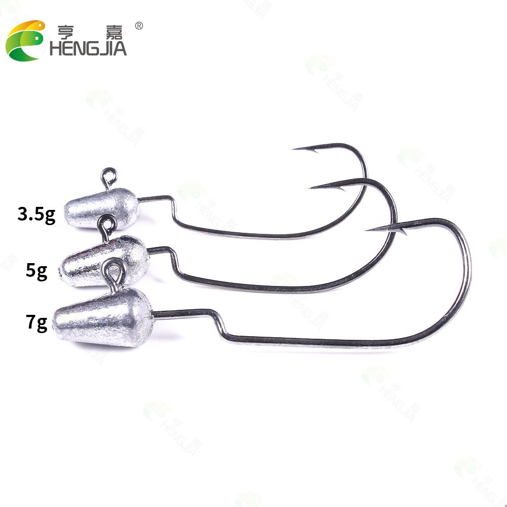 Hengjia 5pcs / Lot Mata Kail Jig Head 3.5g 5g 7g Warna Silver 1# 1/0# 2/0# Lead Jigging Single Hook with Barbed For Worm Soft Bait