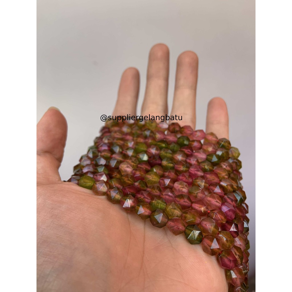 batu faceted hexagon Stone 8mm burgundy watermelon quartz red green