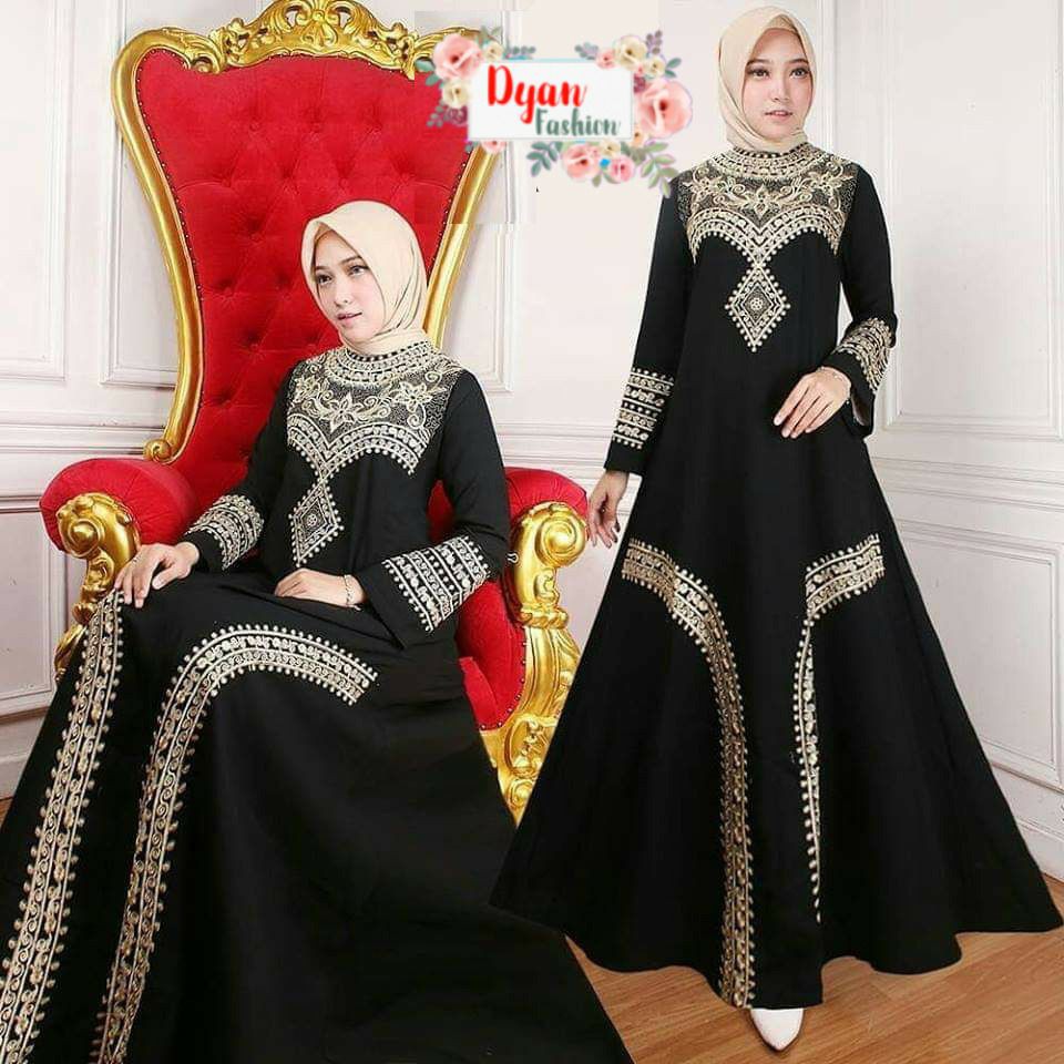 Abaya Muslimah Gamis Arab Turkey Mewah lebaran Turkey Hitam Bahan