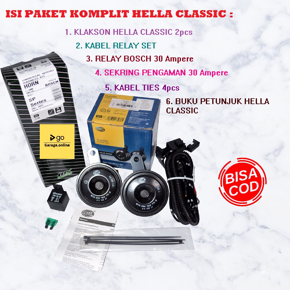 PAKET KOMPLIT Klakson HELLA CLASSIC Double Disk Original + KABEL RELAY SET BOSCH TERMURAH