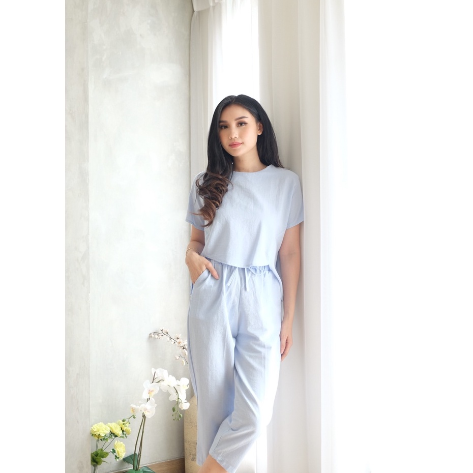 Paige Set - Baju Celana Setelan Wanita-Baby blue