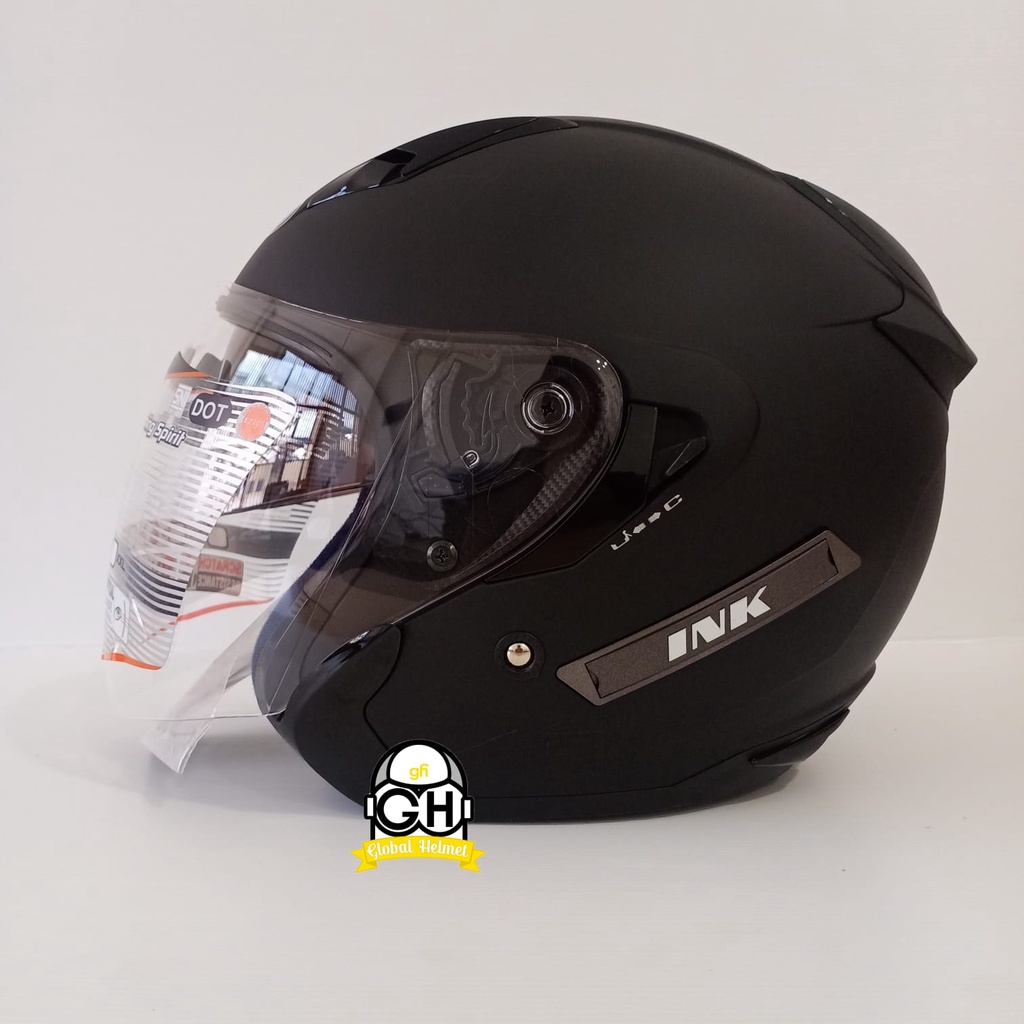 HELM INK METRO SOLID BLACK DOFF DOUBLE VISOR INK HALF FACE HITAM DOP INK POLOS INK HALFFACE