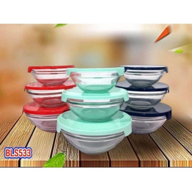 MANGKOK BOWL SET ISI 3 MANGKOK KACA 3 SUSUN PLUS TUTUP,multiguna