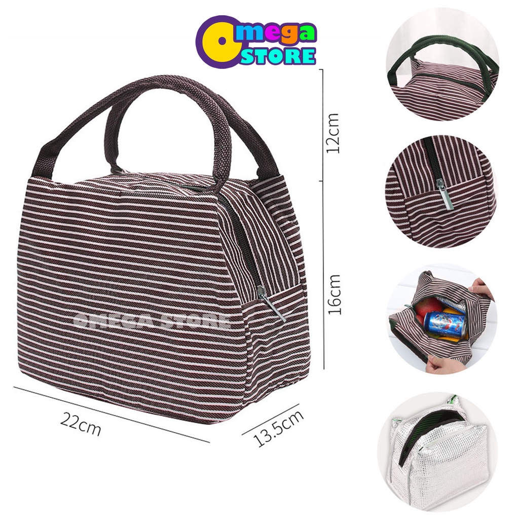 Tas Bekal Makanan Lunch Bag Box Makanan Alumunium Kotak Makanan Anak Motif Garis - 221