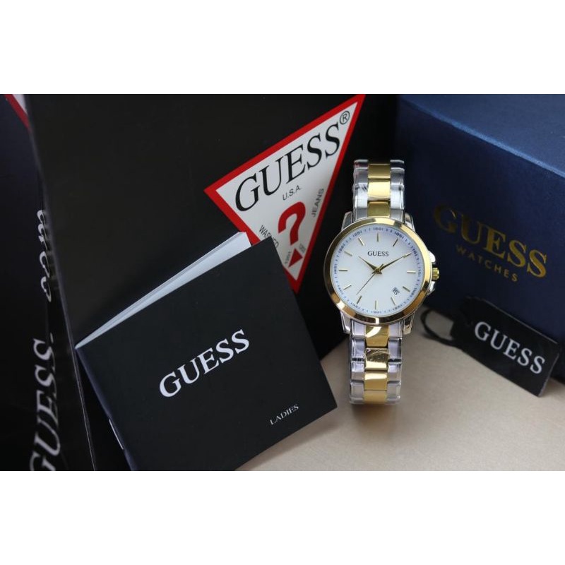 jam tangam wanita NEW Guess rantai tanggal aktif  DM3.8cm +box +buku +paper bag