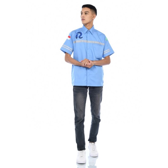 Atasan Wearpack tangan pendek custom bordir/Baju kerja kantor./Baju safety Putih murah/seragam karyawan kantor pabrik lapangan