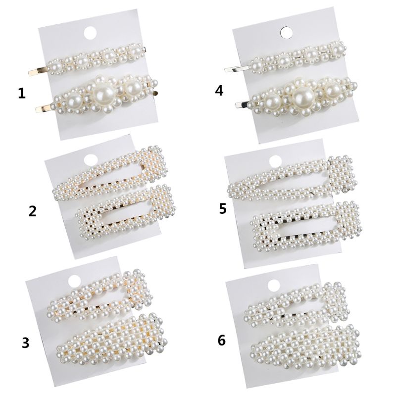 Siy 2pcs / Set Jepit Rambut Barrette Aksen Mutiara Imitasi Untuk Aksesoris Wanita