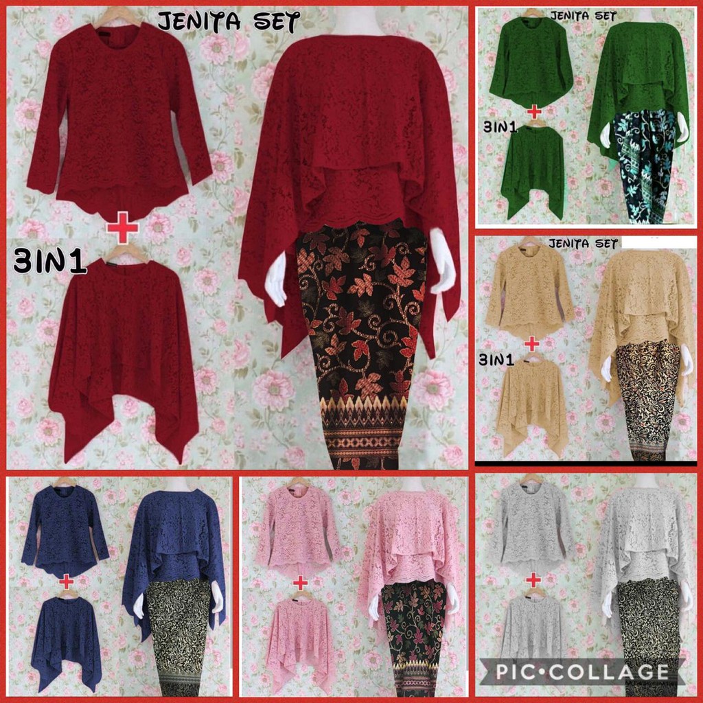 (Dijamin RealPict) 3in1 Set Kebaya Jenita Brukat Corneli Cord Tulang !!