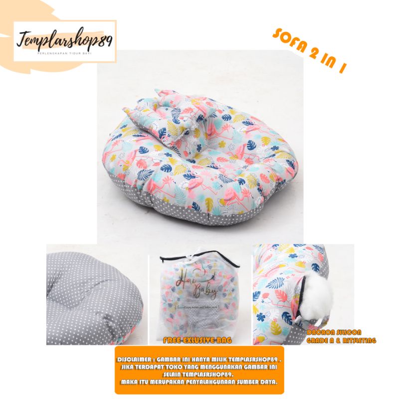 Sofa bayi / baby launger  FREE bantal mahkota bayi dan tas mika.-Flaminggo abu sofa
