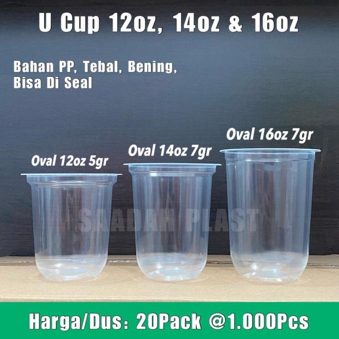 Gelas Plastik Oval 16oz / Cup PP Bulat isi 50pcs - 1 Dus Oval 14oz